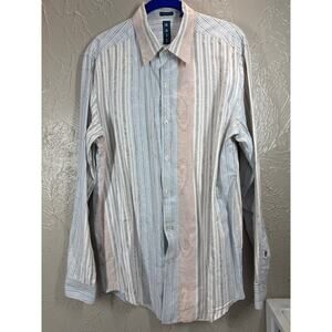 Sixty Six Eleven Mens Shirt Tapered Fit White Black Blue Red Striped Size Medium